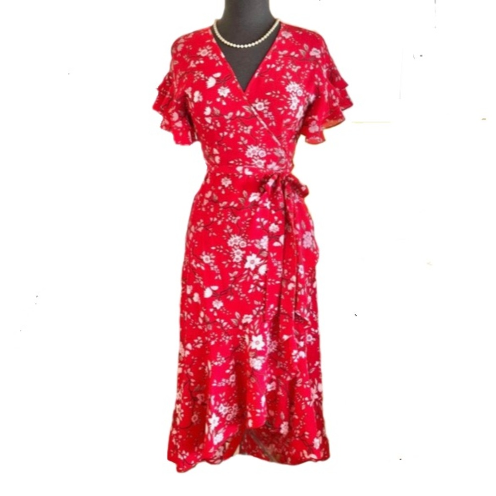 Max Studio Red Floral Wrap Dress - Picture 1 of 9